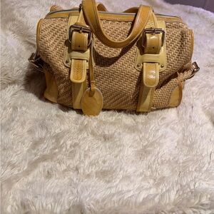 🔥 Bally Italy Straw Boston Bag Yellow Patent Leather Satchel Resort Summer
